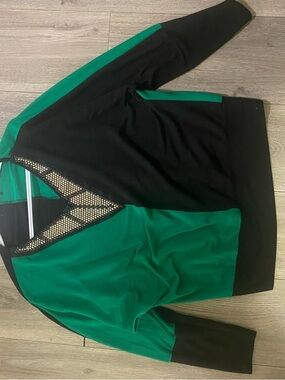 Green and Black Colorblock V-Neck Top